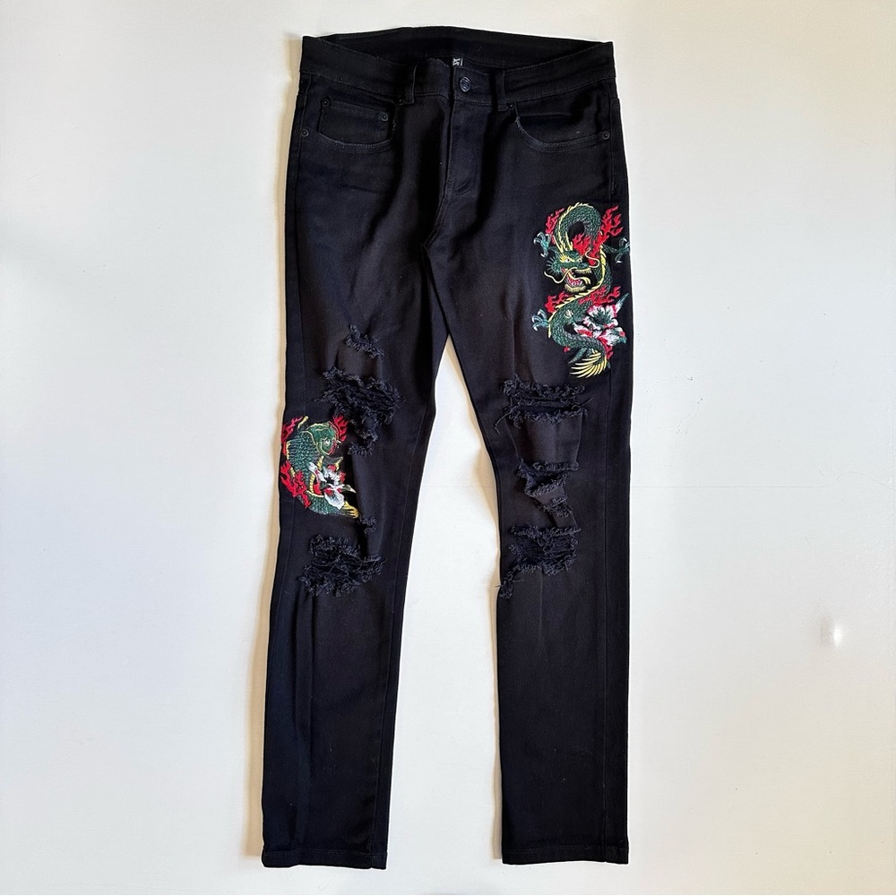 Young & Reckless Dragon Repair Slim Jean in Dust Black